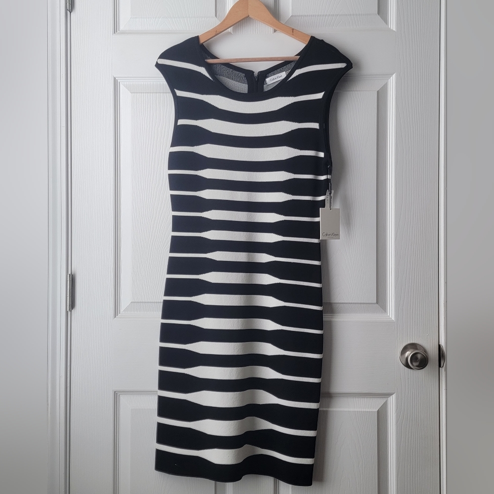 Calvin Klein, Medium, Ivory/Black, bodycon dress
